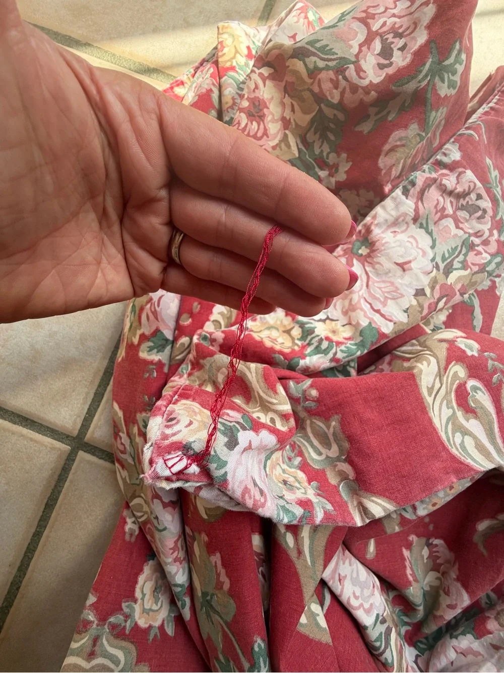 Vintage Ralph Lauren King Pillowcases Pair Red Floral Ruffle Made in USA